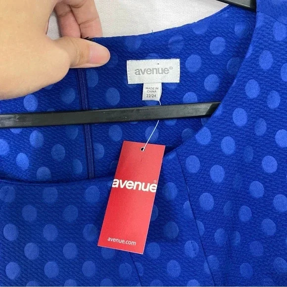 New Avenue Blue Polka Dot Round Neck Short Sleeve Stretch Dress size 22/24 - Picture 3 of 11